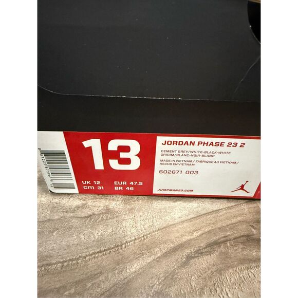 NWT Jordan Phase 23 2 Cement Grey/White Black Sz 13 main image 4